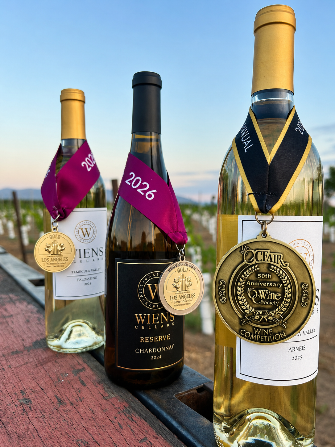 Award Winning Wines Lined up at Wiens Cellars